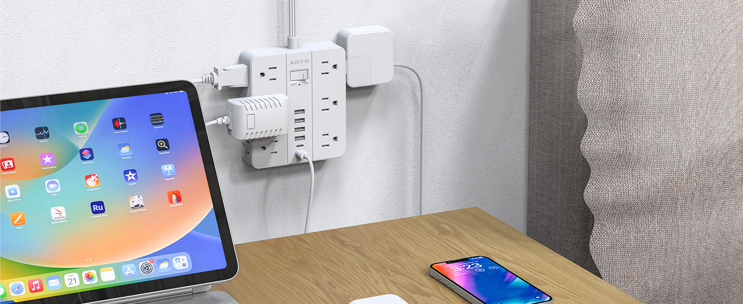 AOFO 18-in-1 power strip surge protector 12 outlets 6 usb ports white
