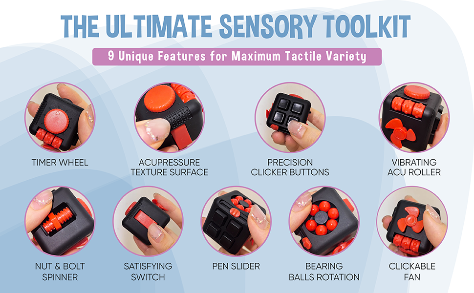 appash fidget cube, 9 exciting features, stress &amp;amp; Anxiety Relief, ADHD/autism, tactile satisfaction