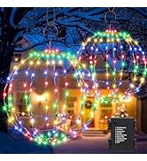 Set of 2 Outdoor Hanging Ball Lights - 2 Sizes of Christmas Battery Operated Garden Lanterns Wate...