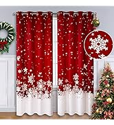 CAROMIO Christmas Curtains for Living Room 2 Panel Sets, Red Velvet Window Curtains 84 Inches Lon...