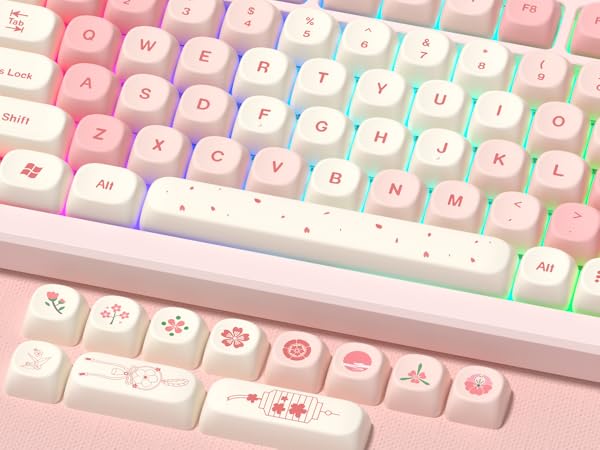 Pink Cute PBT Keycaps, MOA Profile Key caps 65 75 100 Percent, Dye-Sublimation, Custom 133 Keys Set