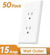 Amico 50 Pack Wall Outlet, 15 Amp Outlets, UL Listed, Tamper Resistant Standard Electrical Outlet...
