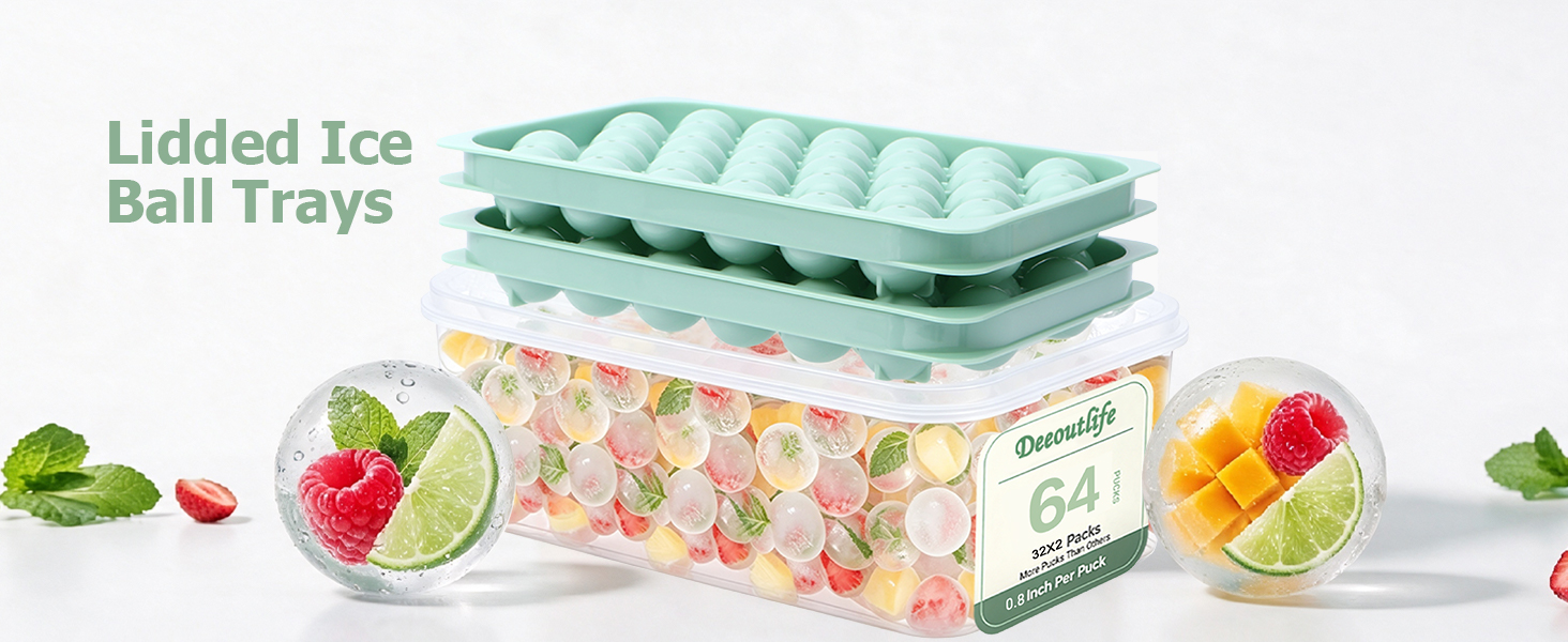 2 Pcs Lidded Ice Ball Trays 64