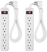 Clear Power 6 Outlet Power Strip w/3 ft Cord, Flat Plug, 2 Pack