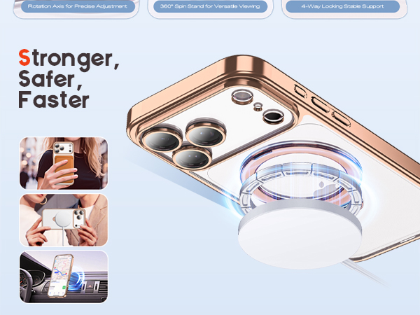17 Pro Max Case with 360° Spin Magnetic Ring Stand