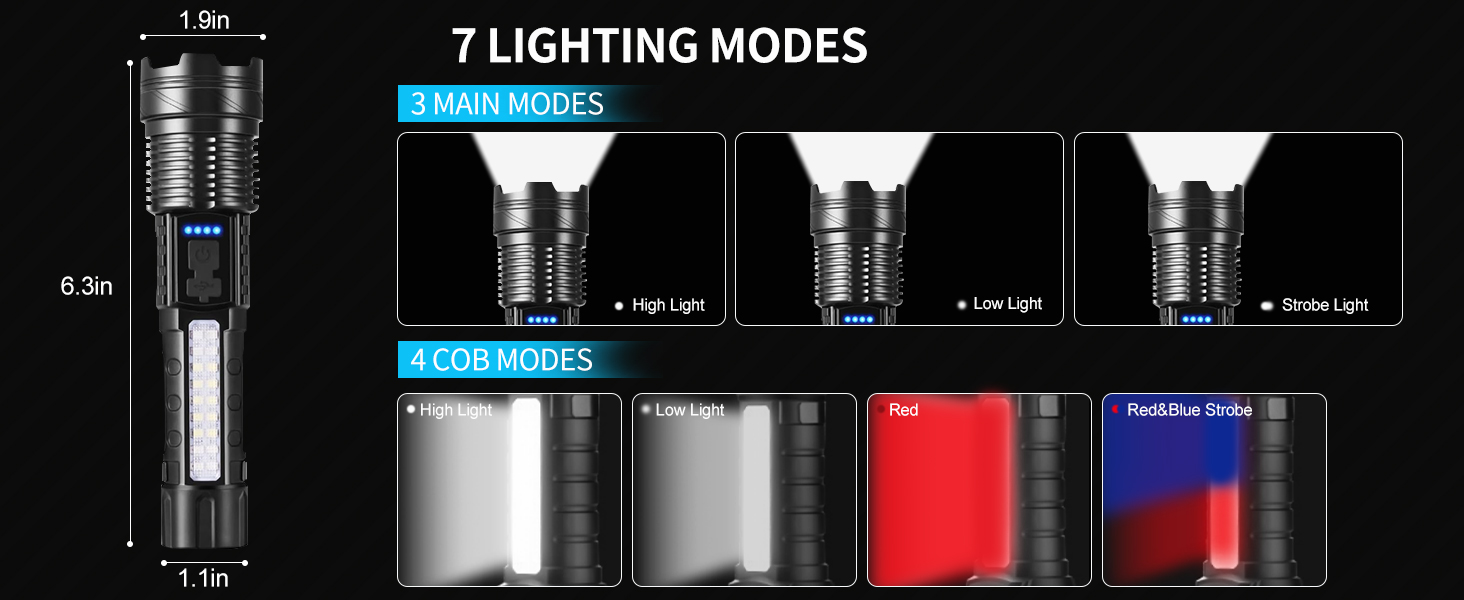 Super Bright Led Flashlights with 7 Light Modes