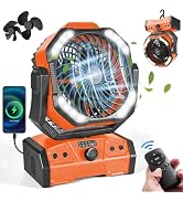 Odoland 40000mAh Camping Fan with LED Light, Battery Operated Oscillating Desk Fan with Remote &amp; ...