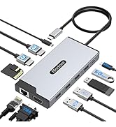 USB C Hub, 12-in-1 Docking Station Dual Monitor with 2 HDMI, VGA, RJ45, 100W PD, USB-C Data,1 USB...