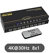 DGODRT 8×1 HDMI Switch 8 in 1 Out, 8 Port 4K HDMI Switcher Selector Box with IR Remote Control, S...