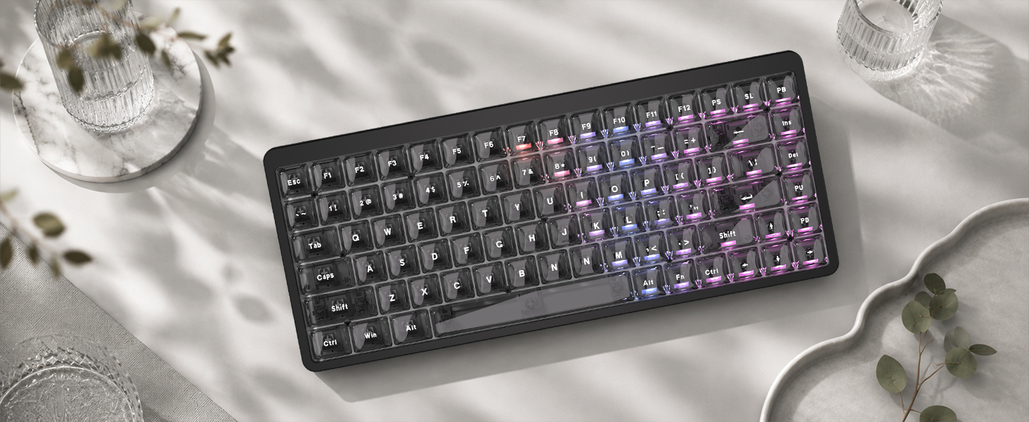 Dark Grey Low Profile keycap Set,PC Clear Keycaps Jelly Style,Shine Through Custom Key caps