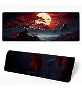 BYB SATFG Desk Pad Darkness Red Moon Desk Mat for Keyboard and Mouse, Large Mousepad with Stitche...