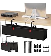 Under Desk Cable Management Tray - 28" Cord Organizer for Desk No Drill, Fabric Under Table Wire ...
