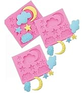 3Pcs Pink Moon Star Silicone Cloud Mold Chocolate Gummy Molds Cloud Fondant Molds Non-Stick Bakin...