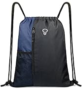 Drawstring Backpack Sports Gym Bag for Women Men Children Large Size with Zipper and Water Bottle...