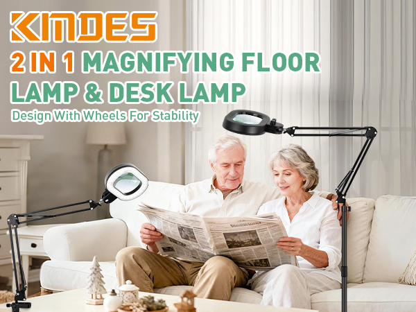magnifying glass with light floor lamp and stand lighted 2 IN 1 MAGNIFYING FLOOR LAMP &amp; DESK LAMP 