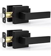 Estmoon 2 Pack Passage Door Levers, Matte Black Door Knobs Interior Square Door Handles, Heavy Du...