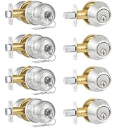 Plustool 4 Pack Exterior Door Lock Set, Satin Nickel Door Knob and Deadbolt Combo Set, Keyed Alik...