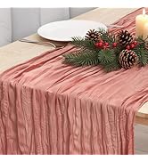 Fixwal 3 Pack Dusty Pink Cheesecloth Table Runners, Pleated Boho Gauze Table Runner, Long Semi-Tr...