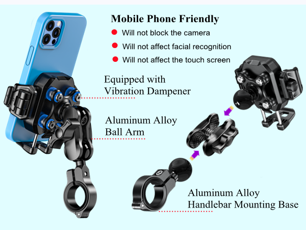 motorcycle handlebar phone holder with vibration dampener