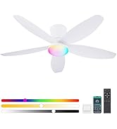 Surtime Flush Mount RGB Ceiling Fans with Lights-48 Low Profile Ceiling Fan with Light and Remote...