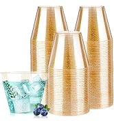 Goodluck 9 oz 100 PCS Gold Glitter Plastic Cups, Disposable Glitter Cups, Elegant Plastic Cocktai...