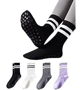Bawnhaw 4 Pairs Yoga Socks with Grips for Women Non Slip Breathable Pilates Grip Socks, Athletic ...