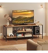 HOOBRO TV Stand with Power Outlets to 65 Inches, TV Console Table with Open Storage Shelves, Indu...