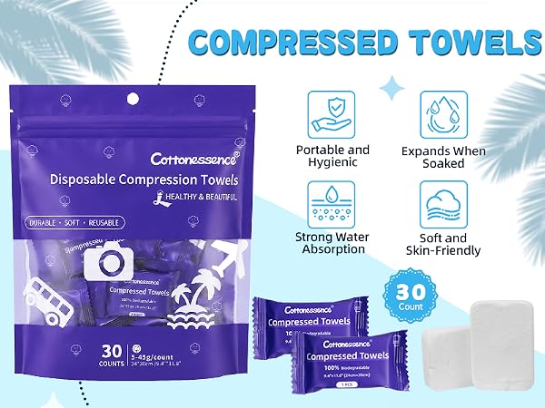 Cottonessence Premium Compressed Towels (30 count)