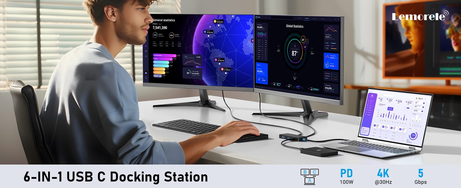 6 in 1 usb c docking station