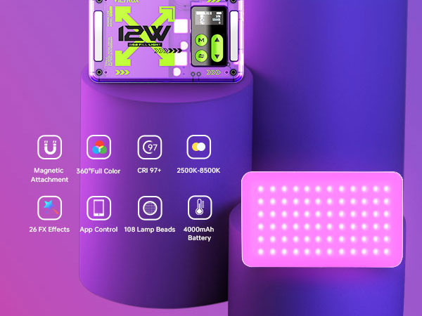 VILTROX Magnetic RGB Video Light 360° Full Color Portable LED Camera Light Panel 
