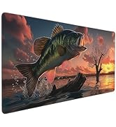 SEIFUD Large Gaming Mouse Pad with Bass Fish Sunset Design, Non-Slip Rubber Base, Stitched Edges,...