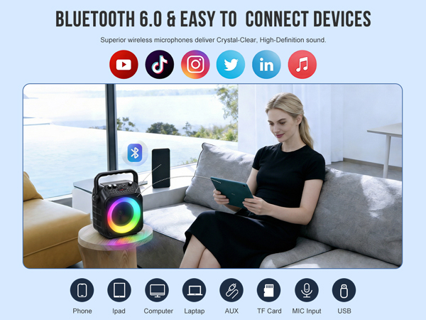 Karaoke Machine Mini Karaoke Machine Portable Bluetooth Speaker Karaoke Machine for Adults 2 Mics