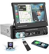 Podofo Single Din Carplay Car Stereo with Bluetooth AHD Backup Camera, 7 Inch flip Out Touch Scre...