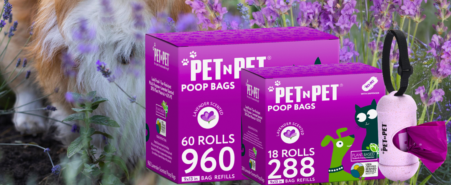Pet N Pet Dog Poop Bags Rolls, 960 &amp;amp; 288 Count Dog Waste Bags, Lavender Scented