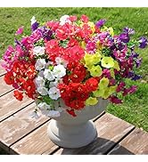 Artificial Fake Plants Flowers for Outdoor Outside Decoration, 12 Bundles Silk Colorful Morning G...