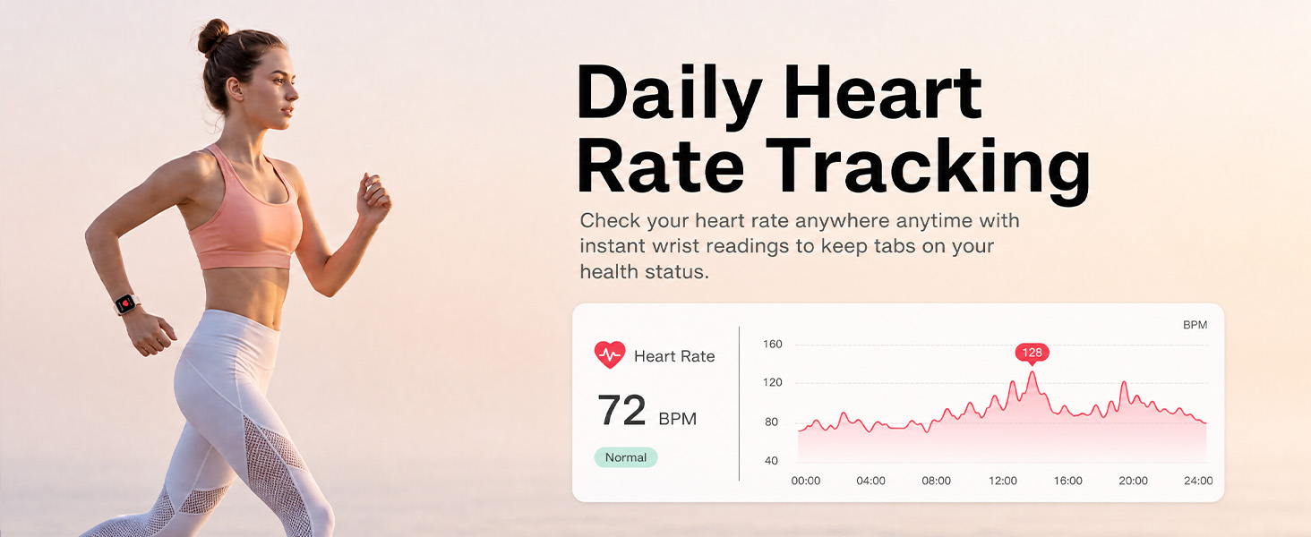 Check your heart rate anywhere anytime with instant wrist readings to keep tabs on health status