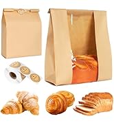 100 Pack Large Kraft Bread Bags with Window Bread Bags for Homemade Bread Sourdough Bread Bags an...