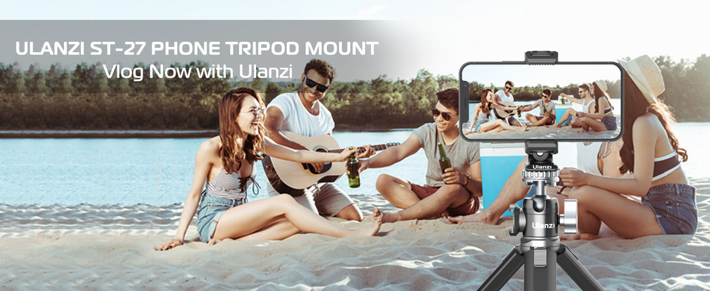 ULANZI ST-27 Phone Tripod Mount, 360° Metal Phone Holder for Tripod w 3 Cold Shoes &amp; Arca Port