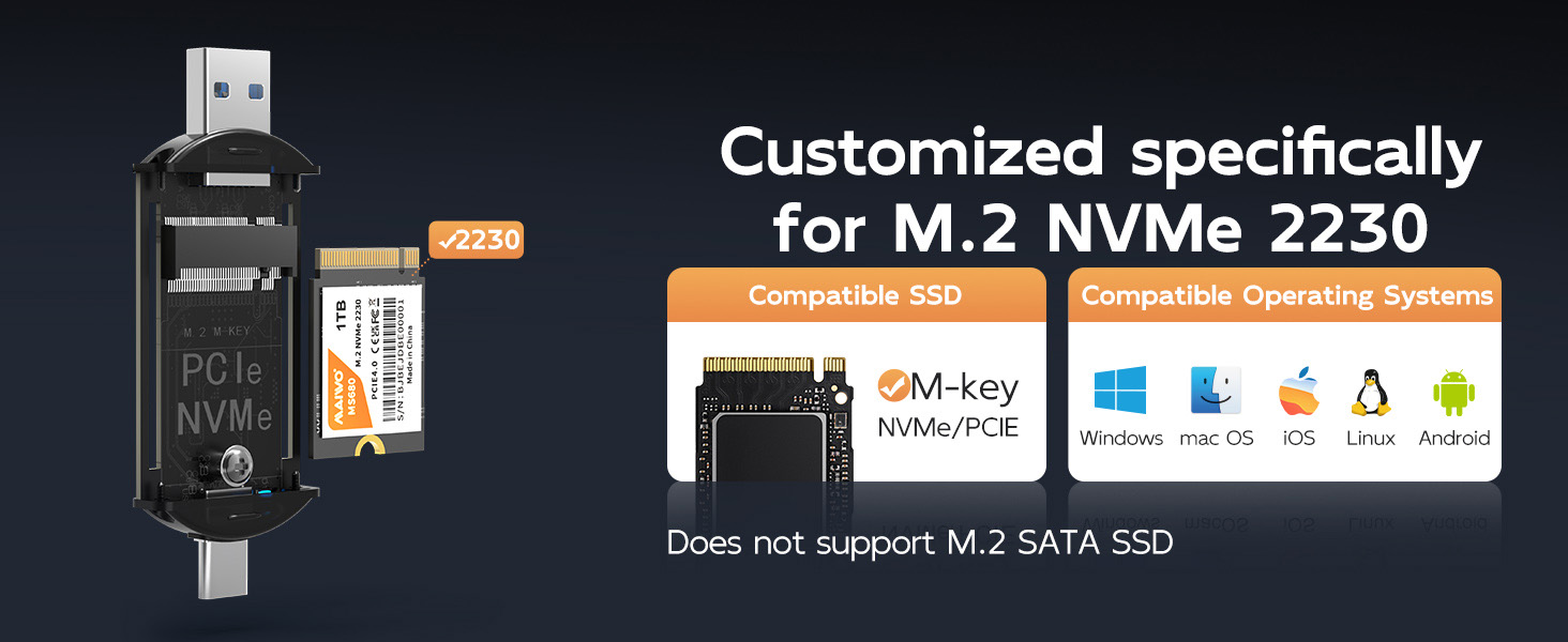 M.2 NVMe 2230 Enclosure USB 3.2 Gen2X1 to USB-A for data backup video editing game upgrade