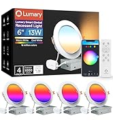 Lumary Smart Gimbal Recessed Lighting 6 Inch with Remote, RGBWW WiFi Ceiling Light Swivel 355° &amp; ...
