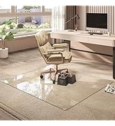 Batuso Tempered Glass 50" x 44" Round Corner Glass Chair Mat with Polished Edge, Heavy Duty Hard ...