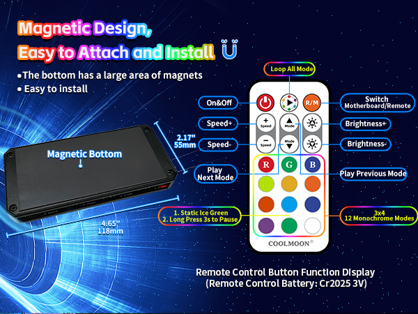 0 5V ARGB Ports, with Magnet (Black)Computer ARgb Fan Temperature Control Integrator