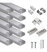 hunhun 10-Pack 3.3ft/1Meter U Shape LED Aluminum Channel System with Milky Cover, End Caps and Mo...