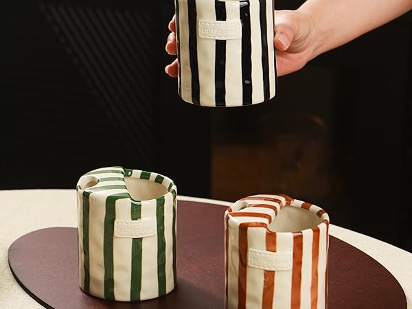 retro-inspired striped ceramic canisters bring a playful yet sophisticated touch to any kitchen