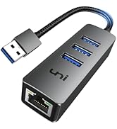 uni USB to Ethernet Adapter, USB 3.0 Hub with 100/1000 Mbps RJ45 Ethernet Driver Free, Sturdy Alu...