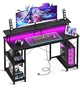 ODK 48 inch Gaming Desk with LED Lights &amp; Power Outlets, Computer Desk with Monitor Stand &amp; Stora...