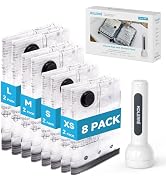 KOLERRE 8 Pack Travel Vacuum Bags with Upgraded Rechargeable Pump, 4 Sizes Space Saver Vacuum Sto...