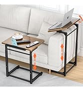 Tv Tray Table, 8-Level Adjustable Height Couch Side Table,90° Tilt Angle Adjustments C-Shaped End...