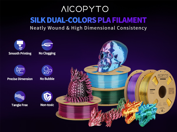 Dual Color Silk PLA 3D Printer Filament 1.75mm Silk Filament 1KG