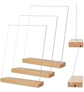 TONICE 8.5 x 11 Acrylic Sign Holder with Wood Base 3 Pack L/T Shape Vertical or Slant Back Displa...